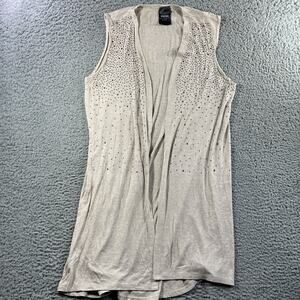 VOCAL CARDIGAN WOMEN LARGE STUDDED OPEN FRONT SLEEVELESS RAYON SPANDEX Y2K TOP